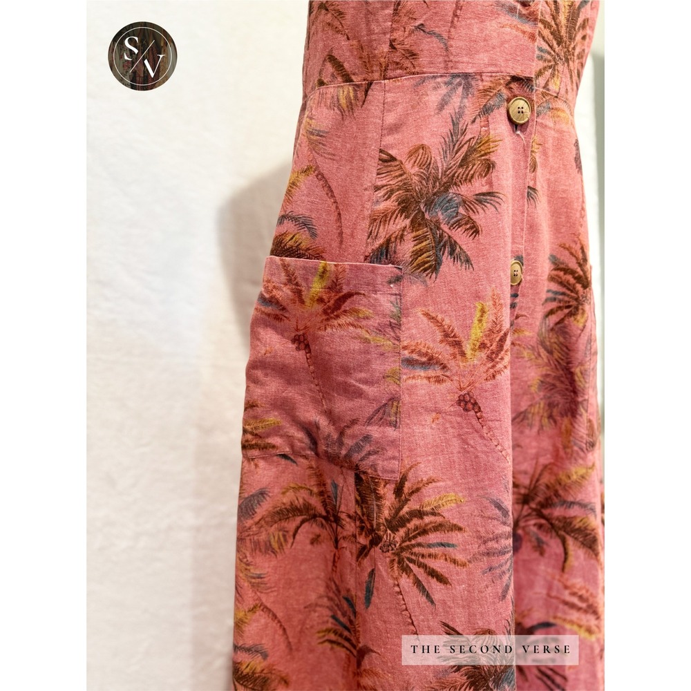 Zara Tropical Palm Leaf Cotton Linen Blend Button Front Midi Dress Size Large - Picture 6 of 11